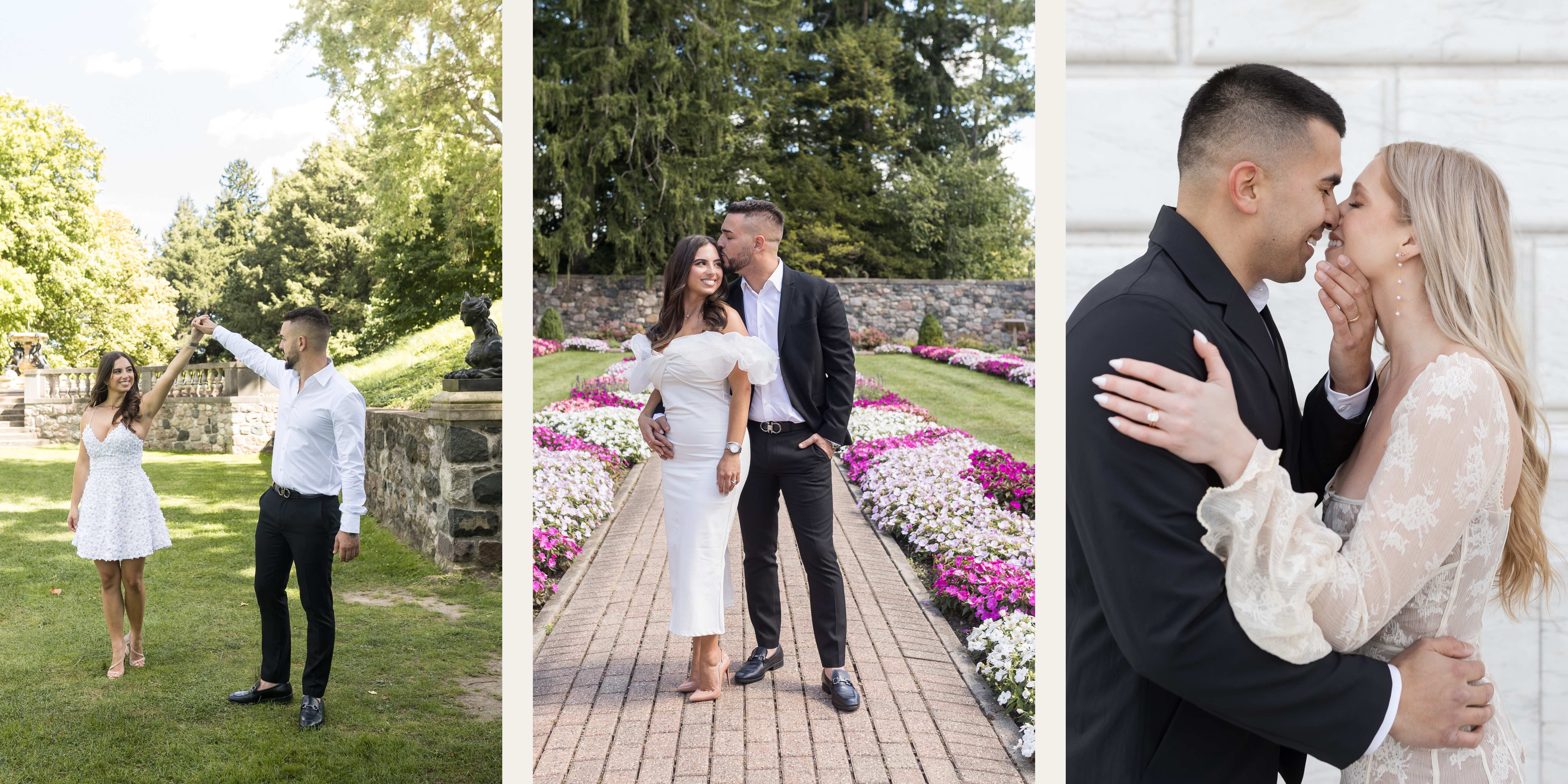 Couples posing for engagement photos in Metro Detroit Michigan