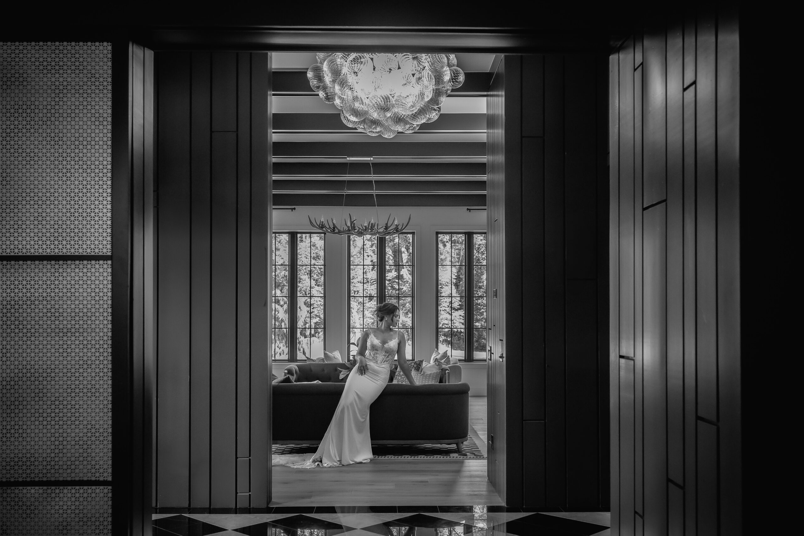 Bride posing on couch at Hidden Grove Estate wedding venue by Savvy Shoots Photography