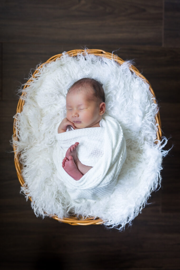 Baby in basket for newborn photography in Metro Detroit MI