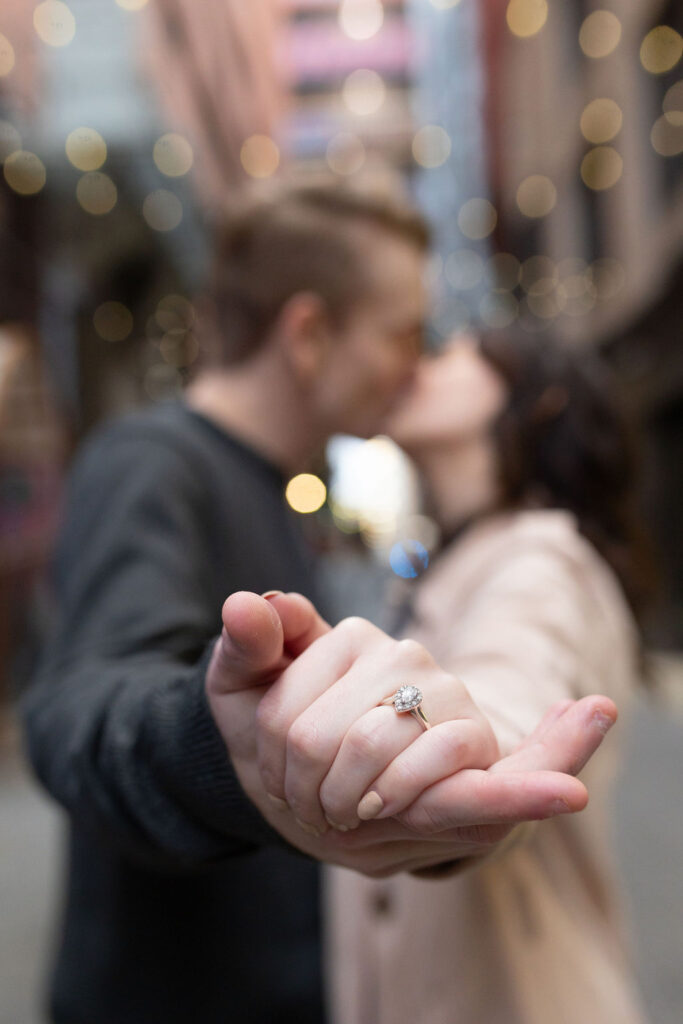 Engagement ring during engagement photography in Detroit MI