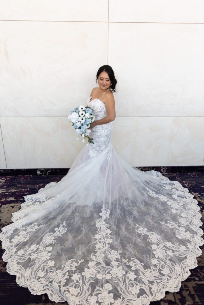 Bride posing for wedding photography in Detroit