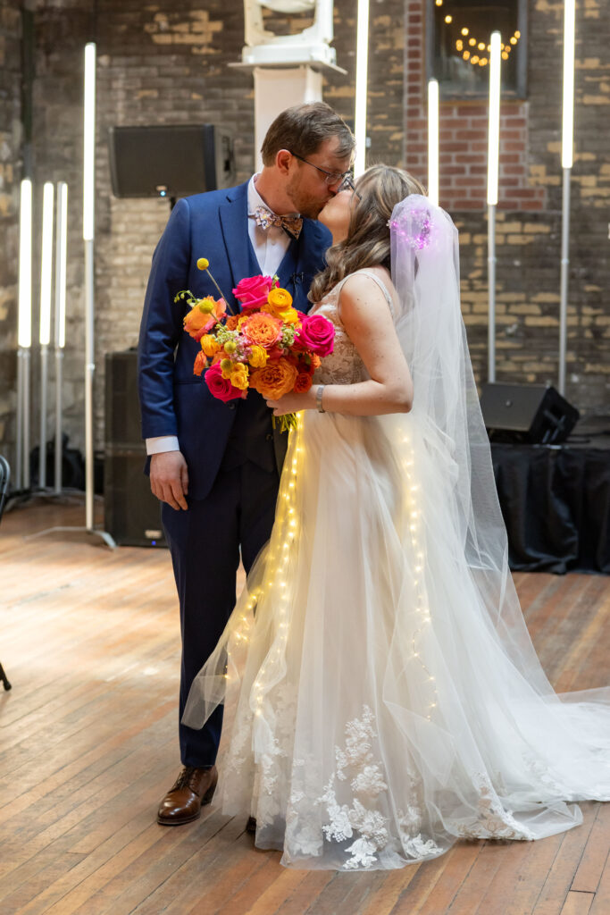 Bride and groom at Jam Handy Wedding Venue Detroit