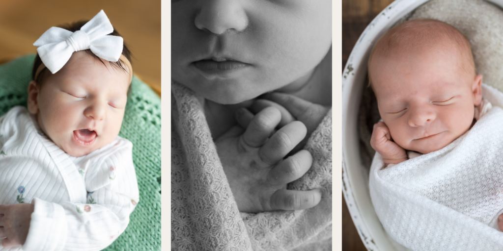 Newborn baby sleeping during newborn photography in Michigan. Learn how to prepare for your newborn photoshoot on Savvy Shoots Photography