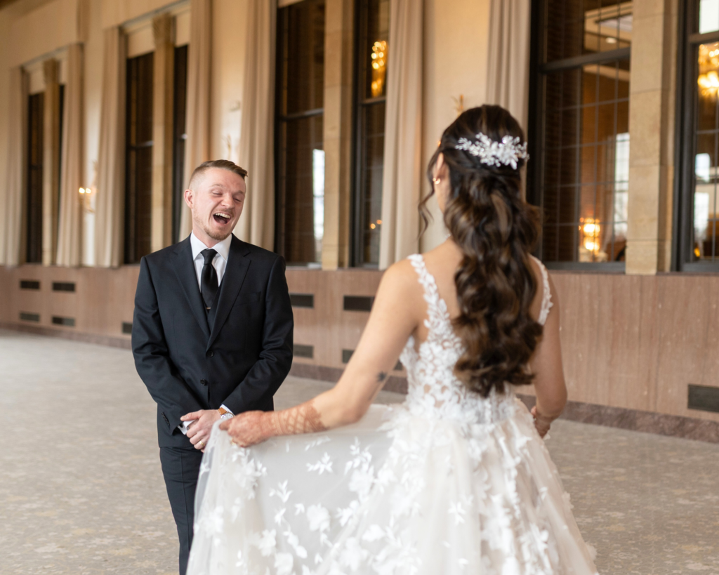 Bride and Groom first look at Saint Johns Resort wedding