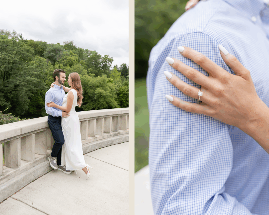 Man and woman posing for engagement photography in Bloomfield MI