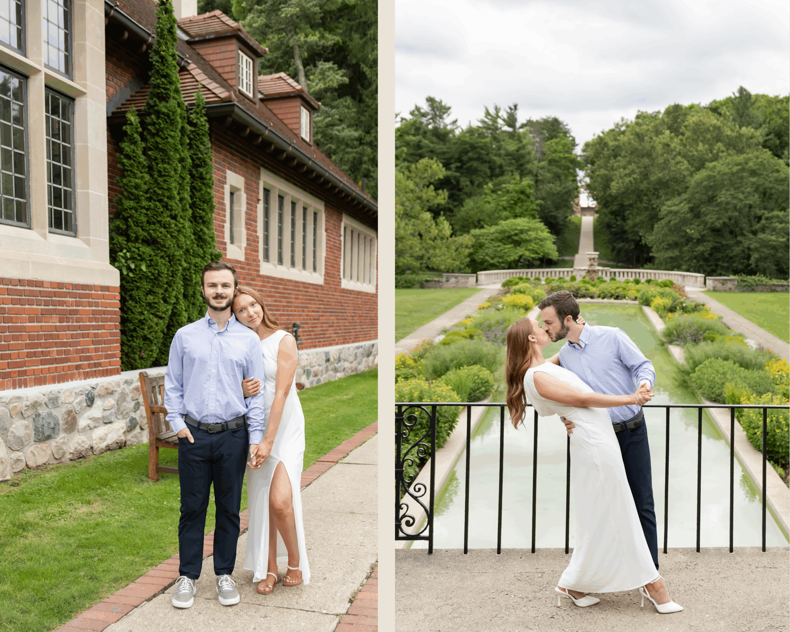 Man and woman taking engagement pictures at Cranbrook House and Gardens
