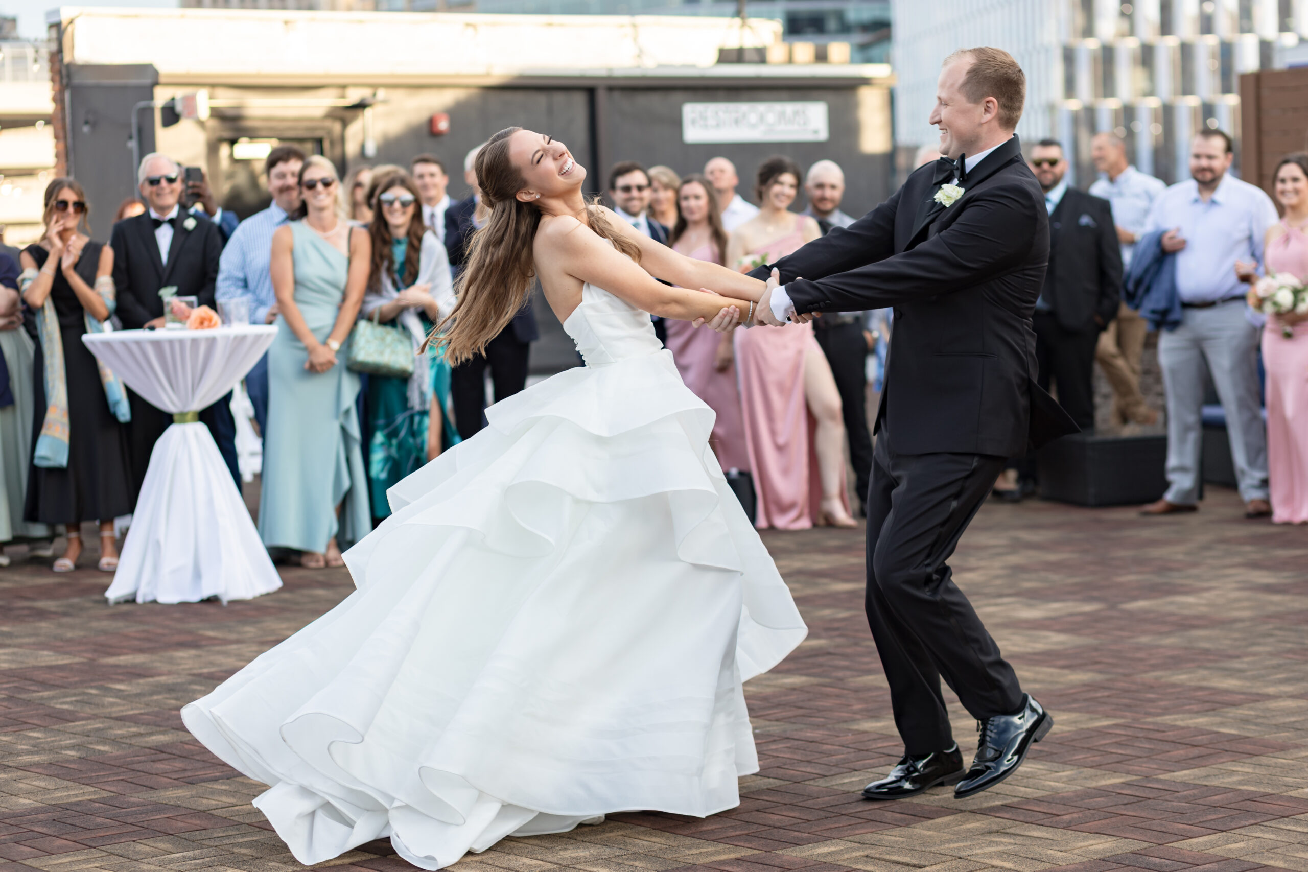 Bride and groom dancing during Detroit Opera House wedding