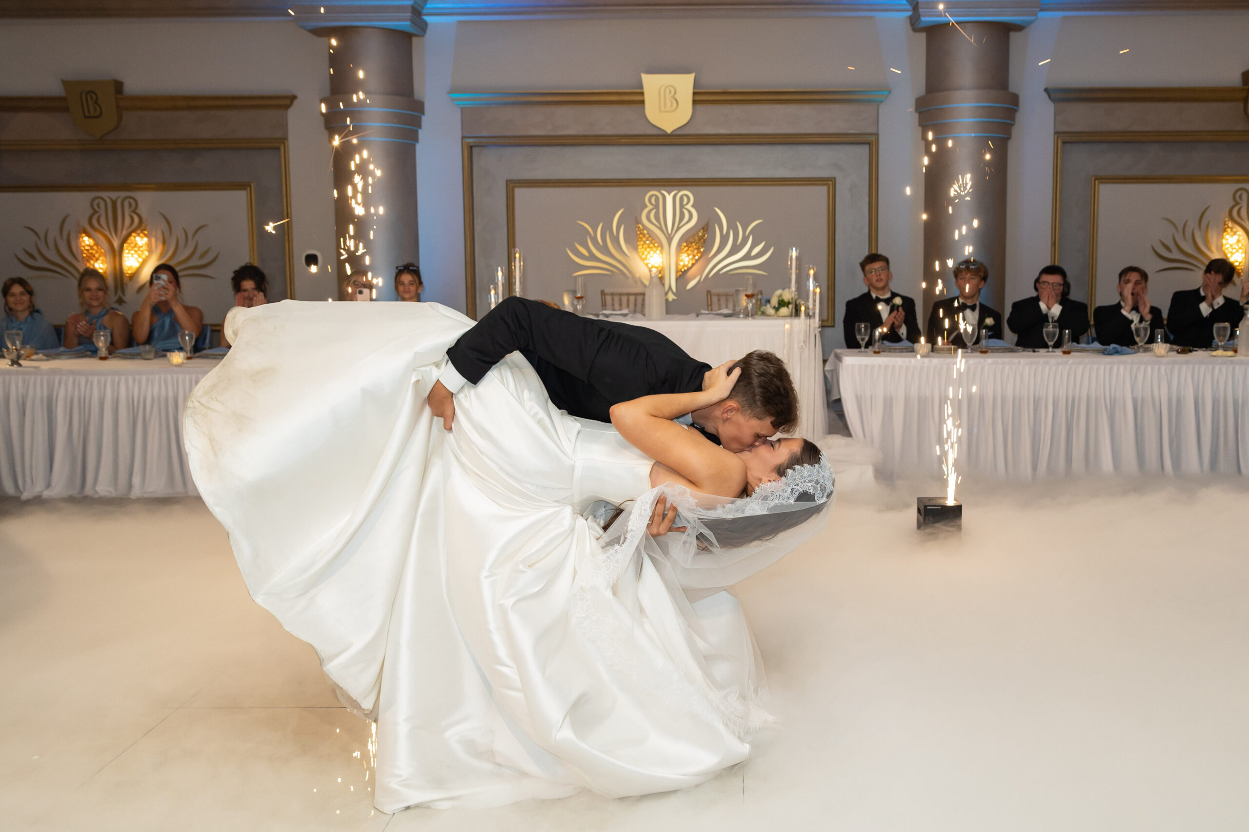 Bride and Groom kissing during first dance during Detroit Wedding Photography