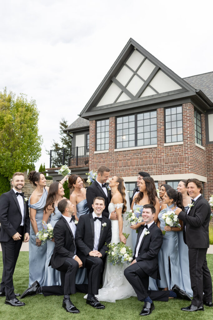 Bridal party poses for wedding photography at St clair Inn